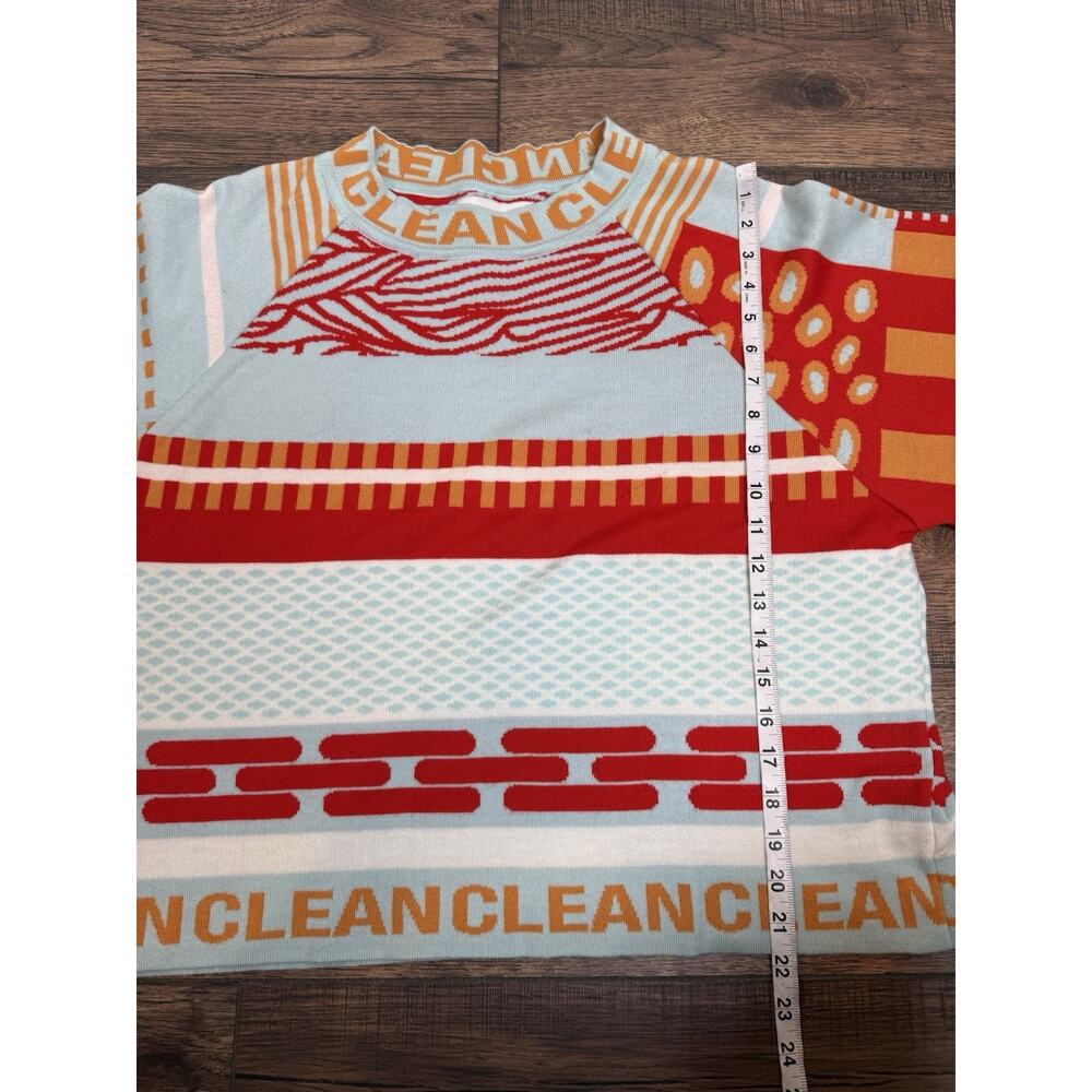 Henrik Vibskov Clean Sweater 100% Wool Mint Orange Graphic Print Sz Large - Picture 6 of 7